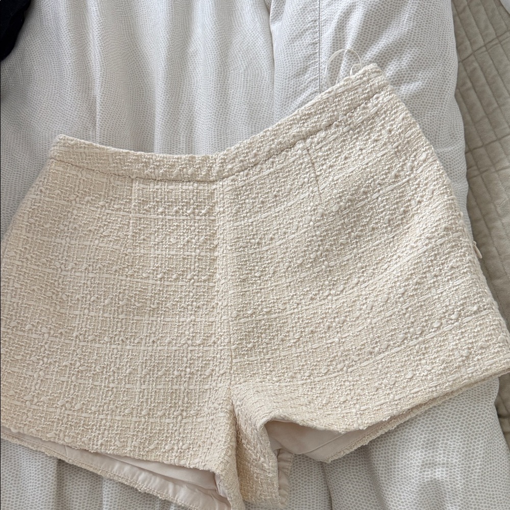 French Connection Cream Textured High Waist Shorts